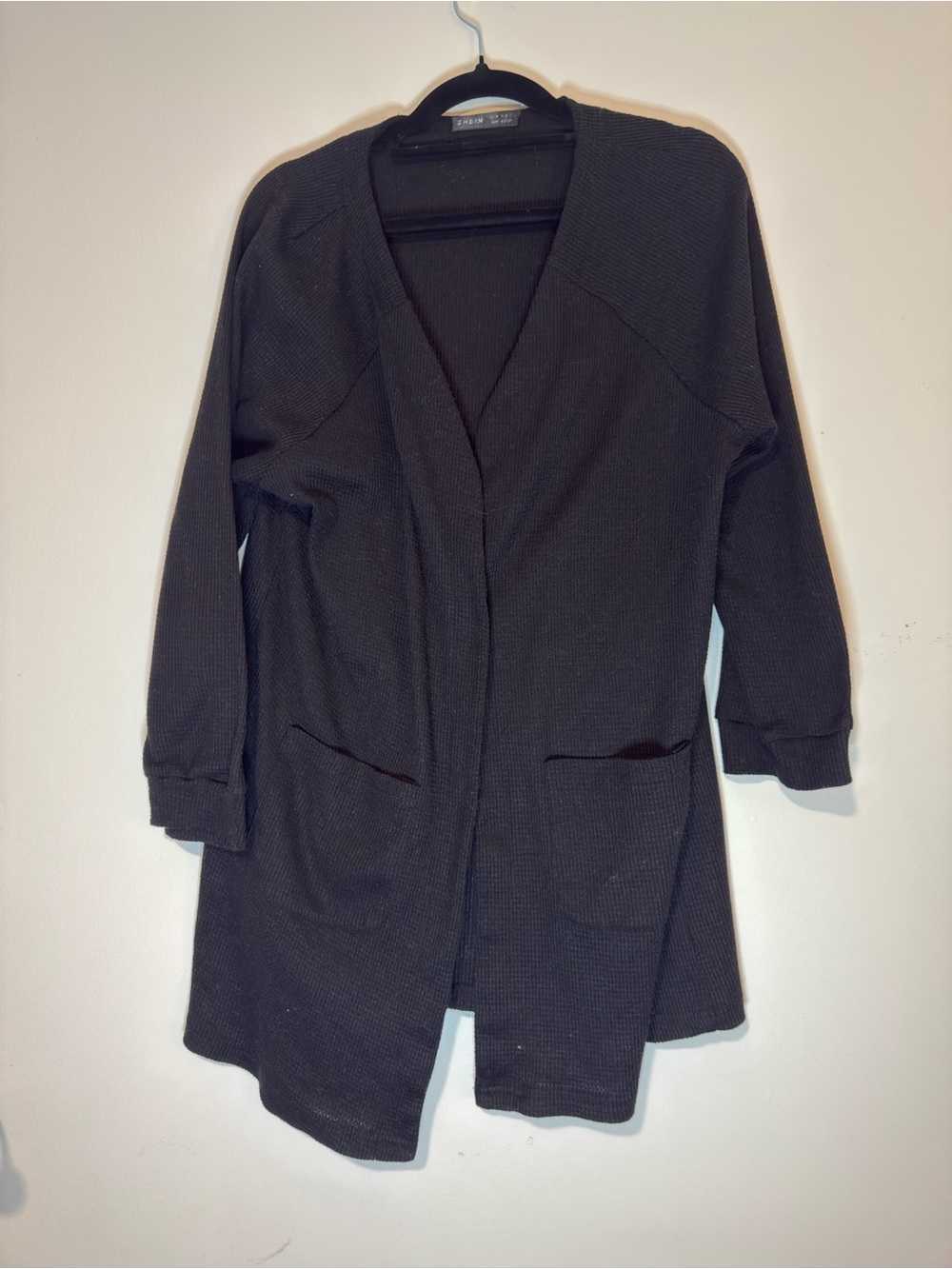 SHEIN  Black Open-Front Long Cardigan with Pockets